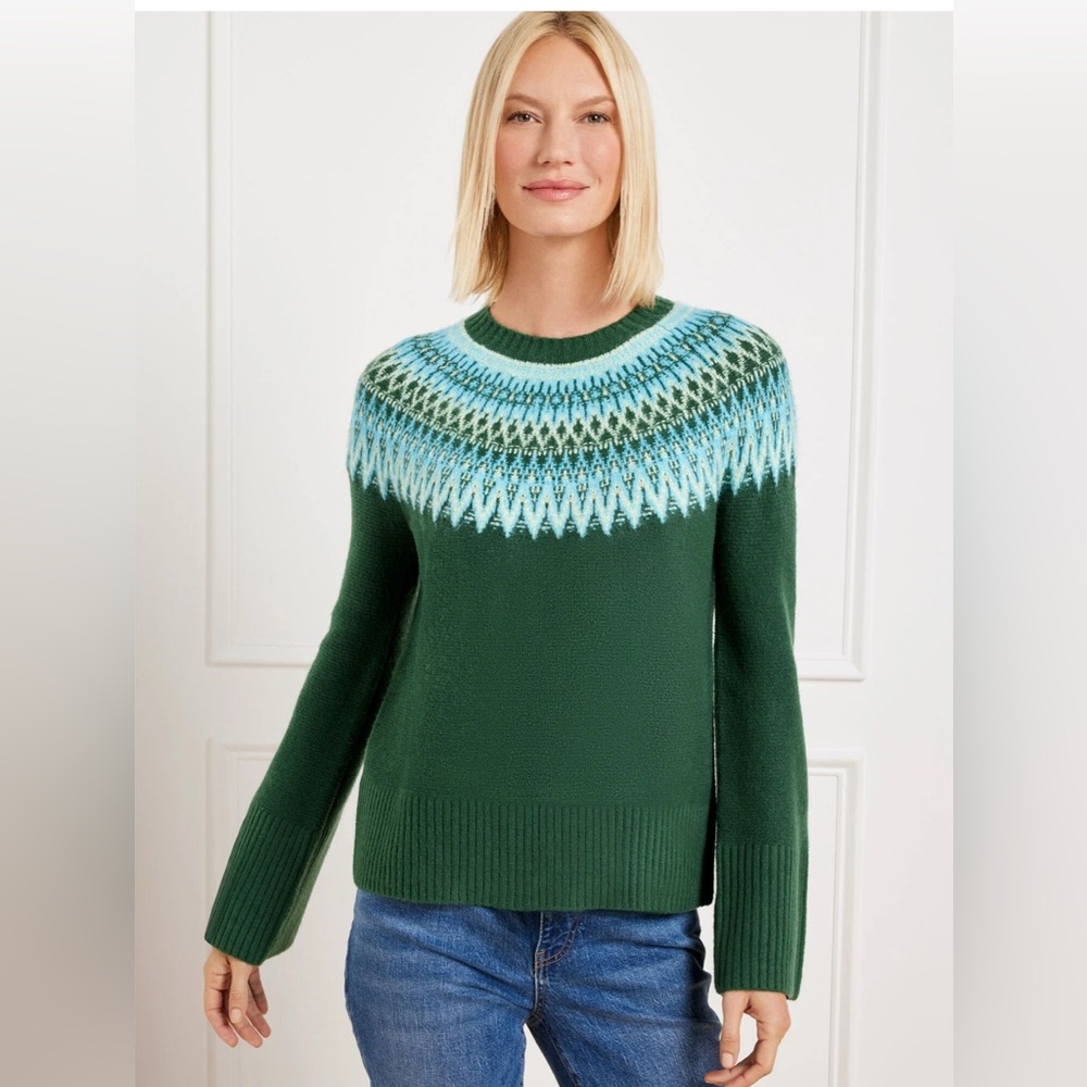 Talbots Joyful Fairisle Crewneck Sweater in Green| Size: 0X
